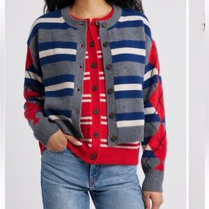 Damson Madder Didi Faux Layered Merino Wool Cardigan Sweater Jumper
